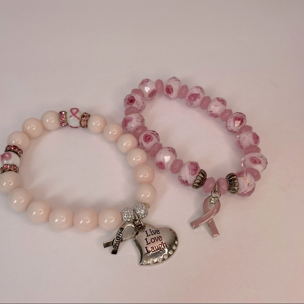 Breast Cancer Pink stretch bracelets handmade